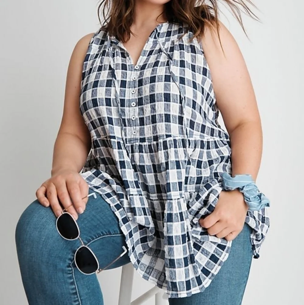 Anthropologie Pilcro Neve Tiered Gingham Blouse S